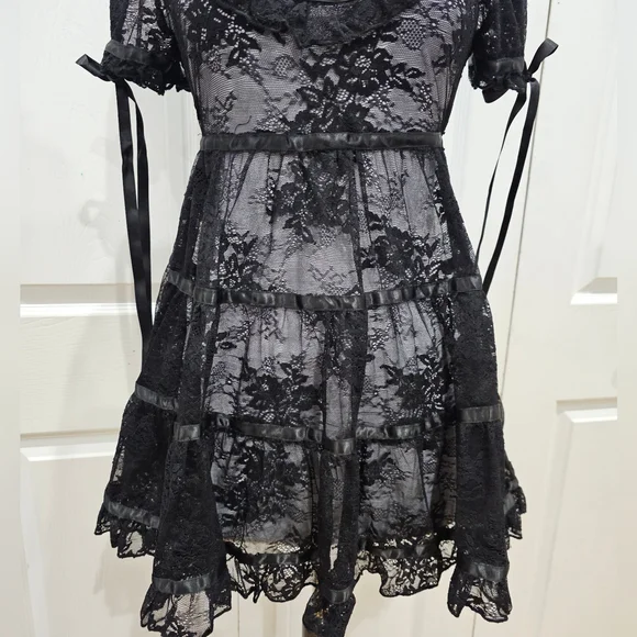 Dolls Kill Sexy Goth Lace House On The Hill Little Black Babydoll Mini Dress S - Picture 12 of 14